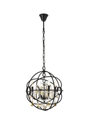 Geneva 4-Light Pendant in Dark Bronze with Golden Teak (Smoky) Royal Cut Crystal