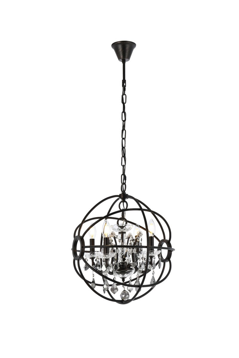 Geneva 4-Light Pendant in Dark Bronze with Silver Shade (Grey) Royal Cut Crystal