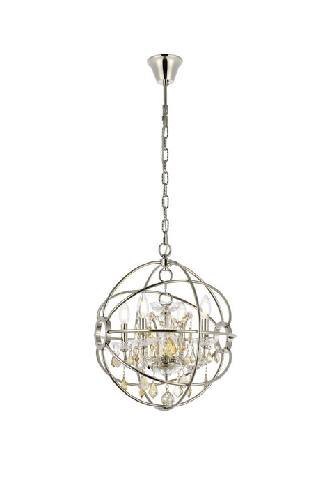 Geneva 4-Light Pendant in Polished Nickel with Golden Teak (Smoky) Royal Cut Crystal