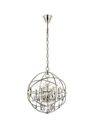 Geneva 4-Light Pendant in Polished Nickel with Silver Shade (Grey) Royal Cut Crystal