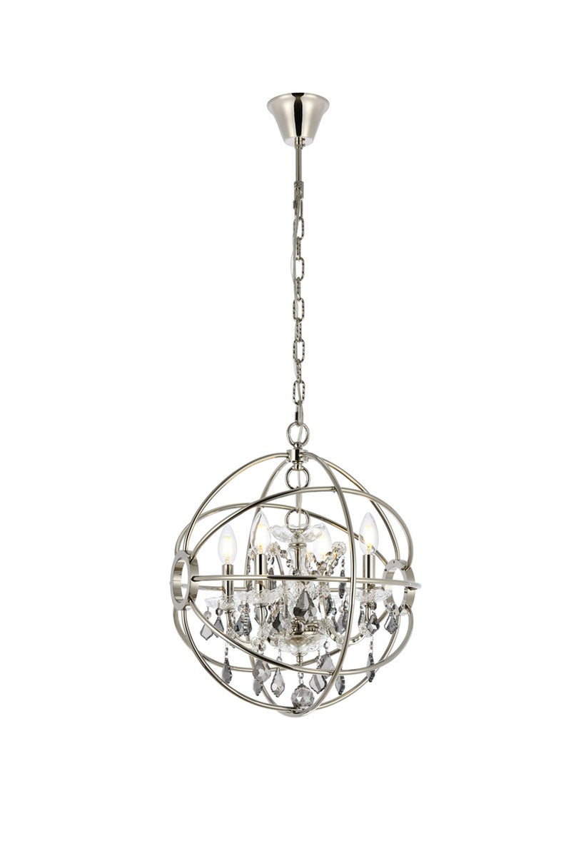 Geneva 4-Light Pendant in Polished Nickel with Silver Shade (Grey) Royal Cut Crystal