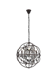 Geneva 5-Light Pendant in Dark Bronze with Silver Shade (Grey) Royal Cut Crystal