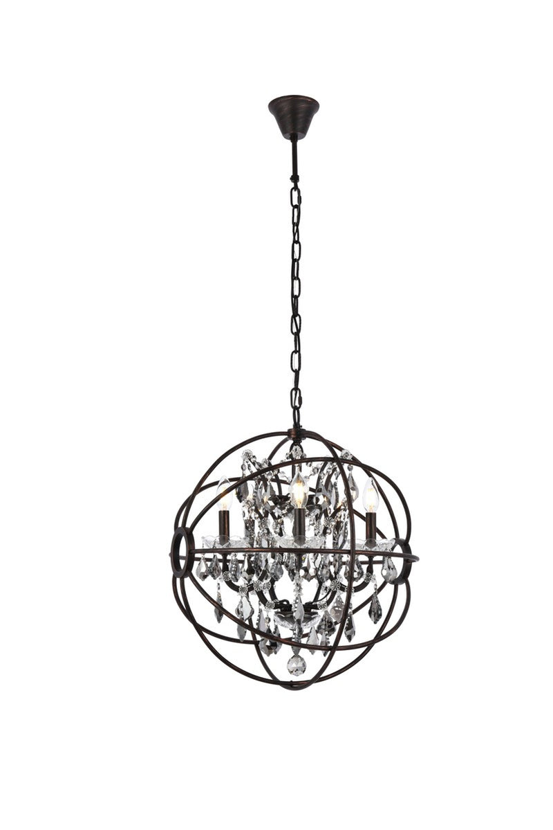 Geneva 5-Light Pendant in Dark Bronze with Silver Shade (Grey) Royal Cut Crystal