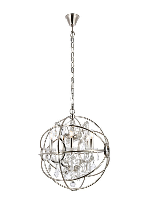 Geneva 5-Light Pendant in Polished Nickel with Clear Royal Cut Crystal