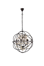Geneva 6-Light Chandelier in Dark Bronze with Golden Teak (Smoky) Royal Cut Crystal