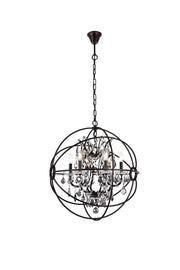 Geneva 6-Light Chandelier in Dark Bronze with Silver Shade (Grey) Royal Cut Crystal