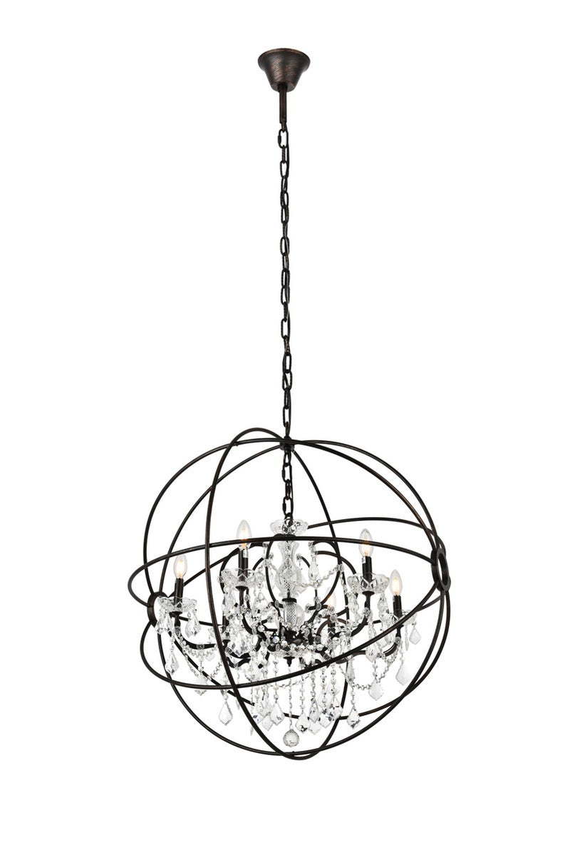 Geneva 6-Light Chandelier in Dark Bronze with Clear Royal Cut Crystal