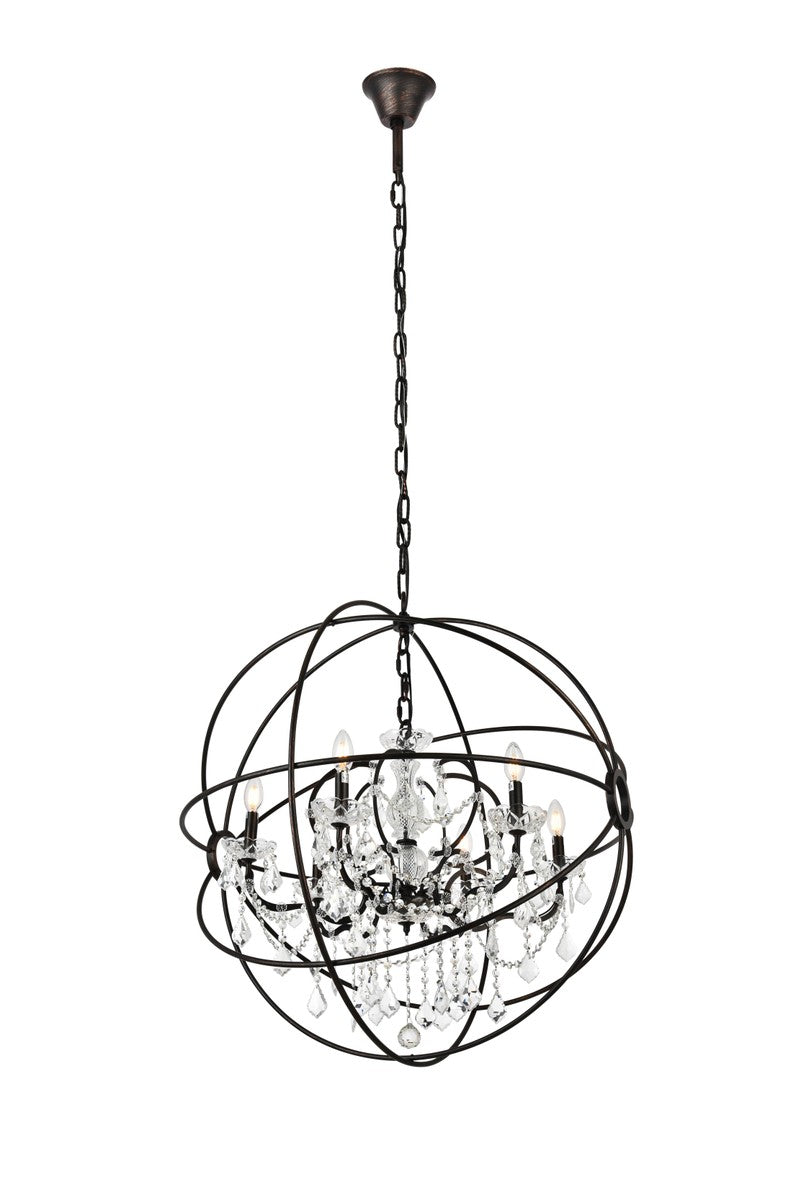 Geneva 6-Light Chandelier in Dark Bronze with Clear Royal Cut Crystal