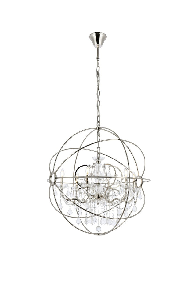 Geneva 6-Light Chandelier in Polished Nickel with Clear Royal Cut Crystal