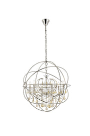 Geneva 6-Light Chandelier in Polished Nickel with Golden Teak (Smoky) Royal Cut Crystal