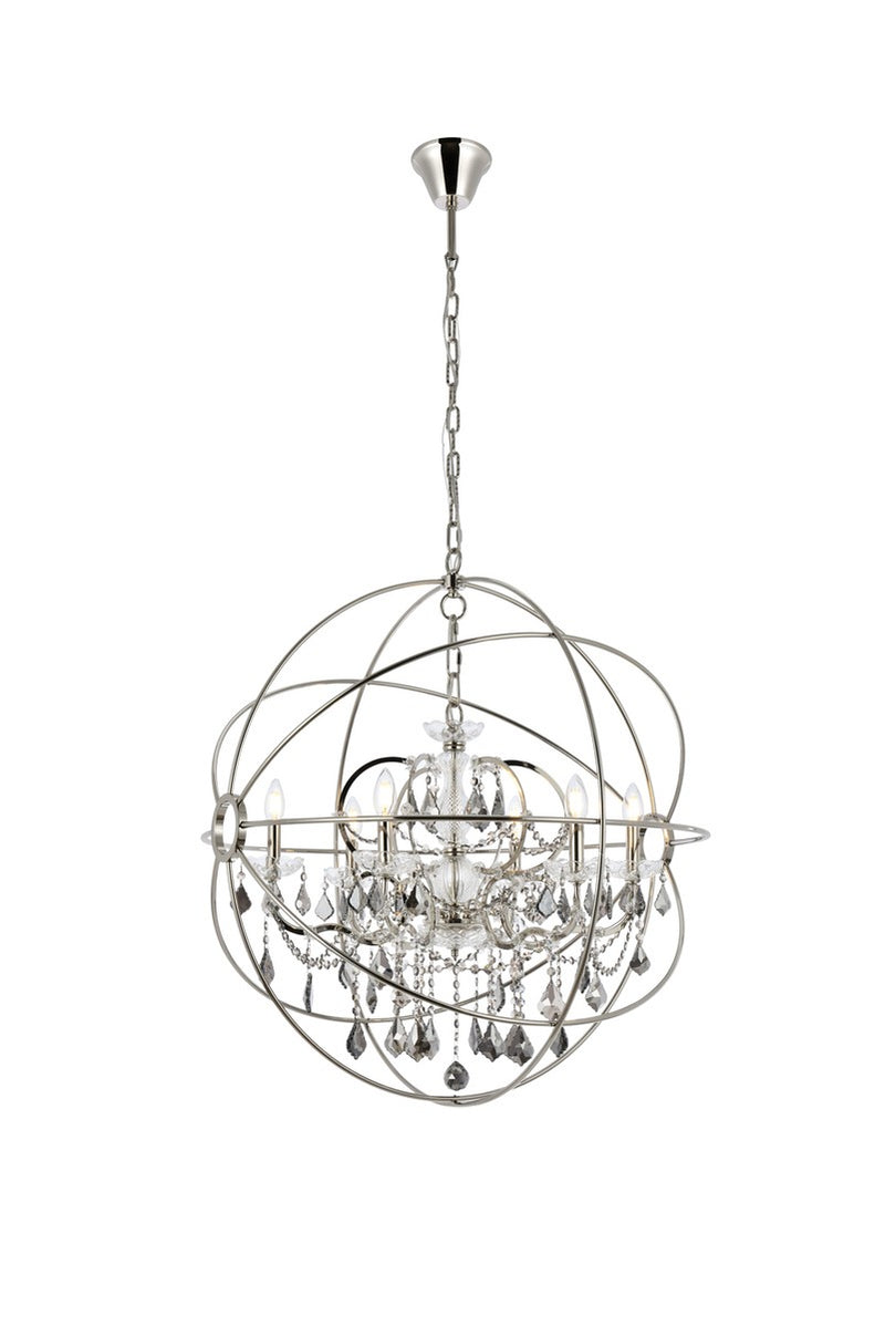 Geneva 6-Light Chandelier in Polished Nickel with Silver Shade (Grey) Royal Cut Crystal