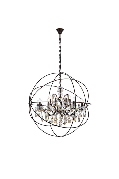 Geneva 18-Light Chandelier in Dark Bronze with Golden Teak (Smoky) Royal Cut Crystal
