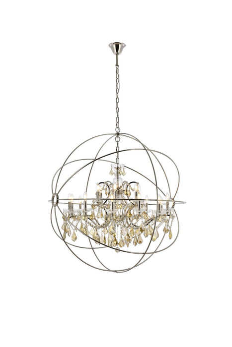 Geneva 18-Light Chandelier in Polished Nickel with Golden Teak (Smoky) Royal Cut Crystal