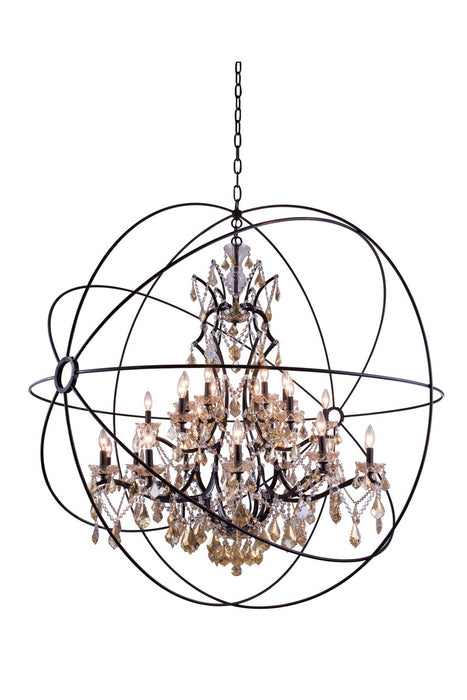 Geneva 25-Light Chandelier in Dark Bronze with Golden Teak (Smoky) Royal Cut Crystal