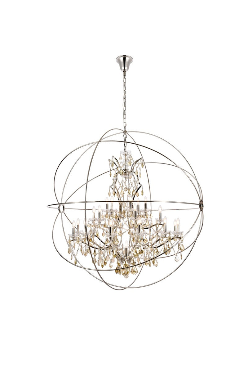 Geneva 25-Light Chandelier in Polished Nickel with Golden Teak (Smoky) Royal Cut Crystal