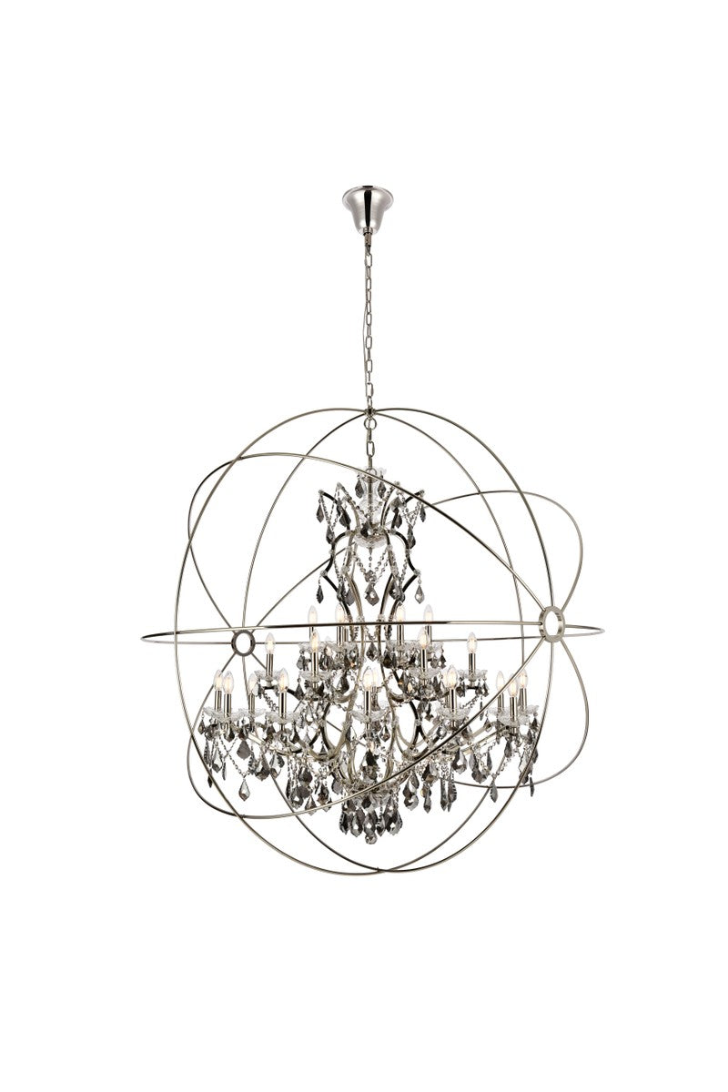 Geneva 25-Light Chandelier in Polished Nickel with Silver Shade (Grey) Royal Cut Crystal