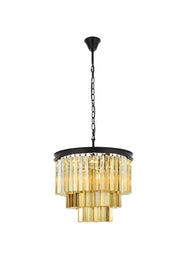 Sydney 9-Light Chandelier in Matte Black with Golden Teak (Smoky) Royal Cut Crystal
