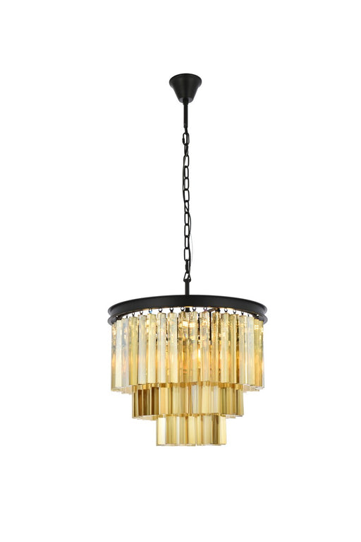 Sydney 9-Light Chandelier in Matte Black with Golden Teak (Smoky) Royal Cut Crystal