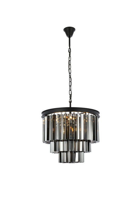 Sydney 9-Light Chandelier in Matte Black with Silver Shade (Grey) Royal Cut Crystal