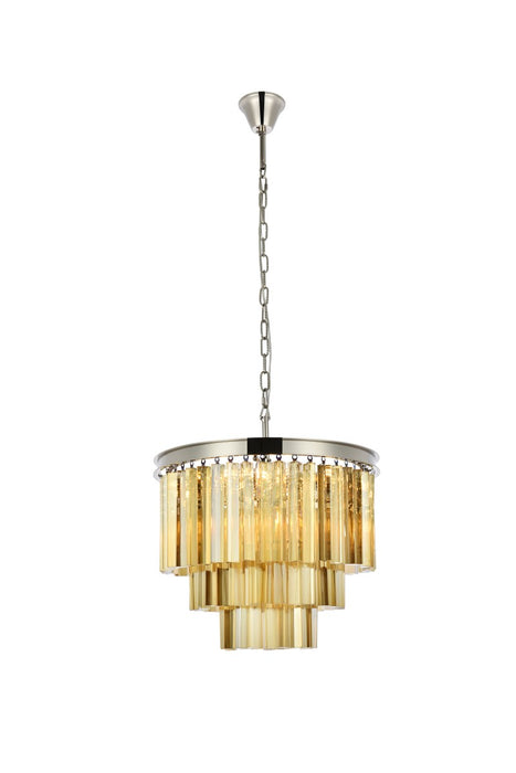 Sydney 9-Light Chandelier in Polished Nickel with Golden Teak (Smoky) Royal Cut Crystal