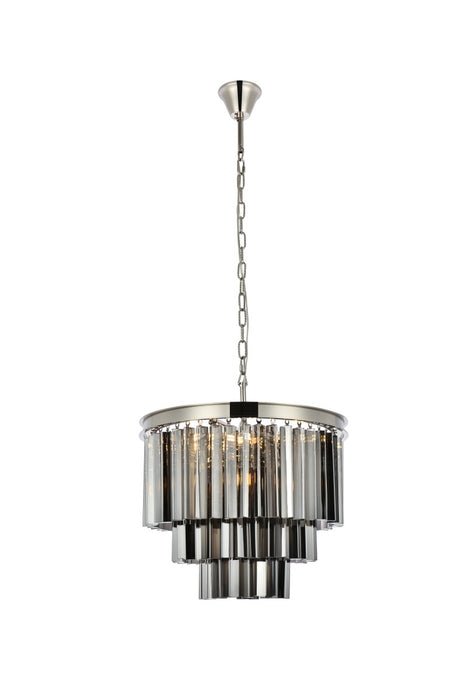 Sydney 9-Light Chandelier in Polished Nickel with Silver Shade (Grey) Royal Cut Crystal