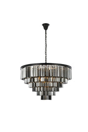 Sydney 33-Light Chandelier in Matte Black with Silver Shade (Grey) Royal Cut Crystal