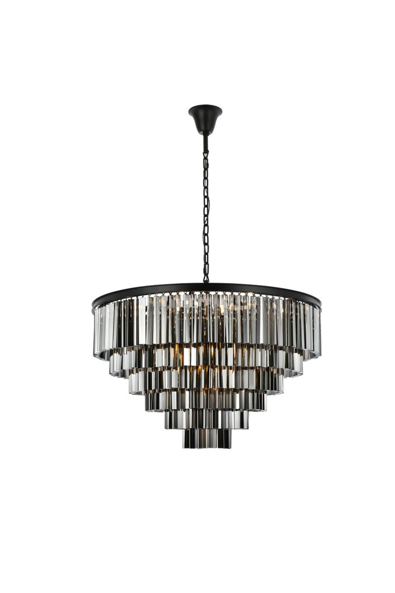 Sydney 33-Light Chandelier in Matte Black with Silver Shade (Grey) Royal Cut Crystal