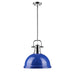 Duncan 1 Light Pendant with Rod in Chrome with a Blue Shade