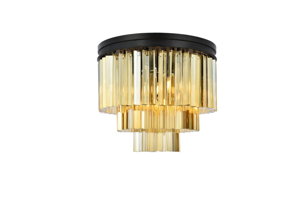 Sydney 9-Light Flush Mount in Matte Black with Golden Teak (Smoky) Royal Cut Crystal