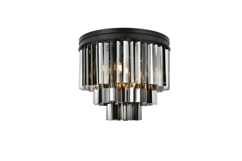 Sydney 9-Light Flush Mount in Matte Black with Silver Shade (Grey) Royal Cut Crystal