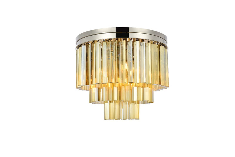 Sydney 9-Light Flush Mount in Polished Nickel with Golden Teak (Smoky) Royal Cut Crystal