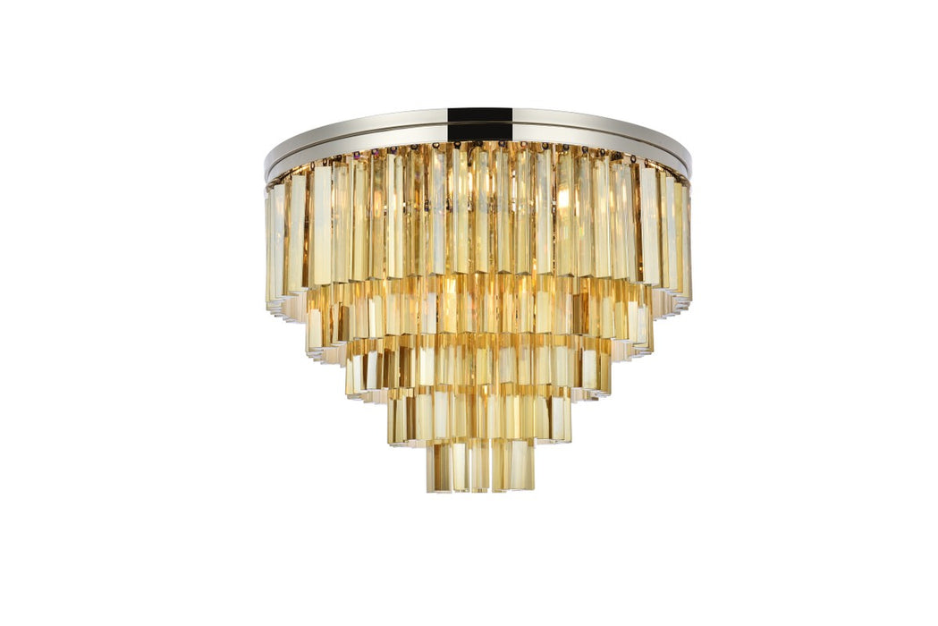 Sydney 17-Light Flush Mount in Polished Nickel with Golden Teak (Smoky) Royal Cut Crystal