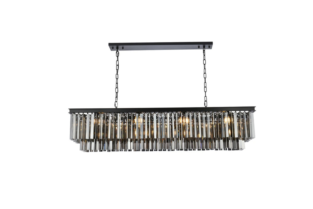 Sydney 12-Light Chandelier in Matte Black with Silver Shade (Grey) Royal Cut Crystal