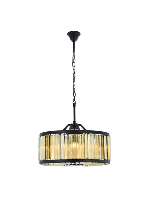 Chelsea 8-Light Chandelier in Matte Black with Golden Teak (Smoky) Royal Cut Crystal