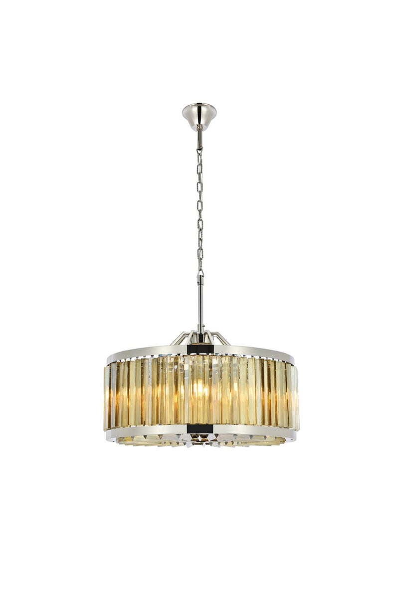 Chelsea 8-Light Chandelier in Polished Nickel with Golden Teak (Smoky) Royal Cut Crystal