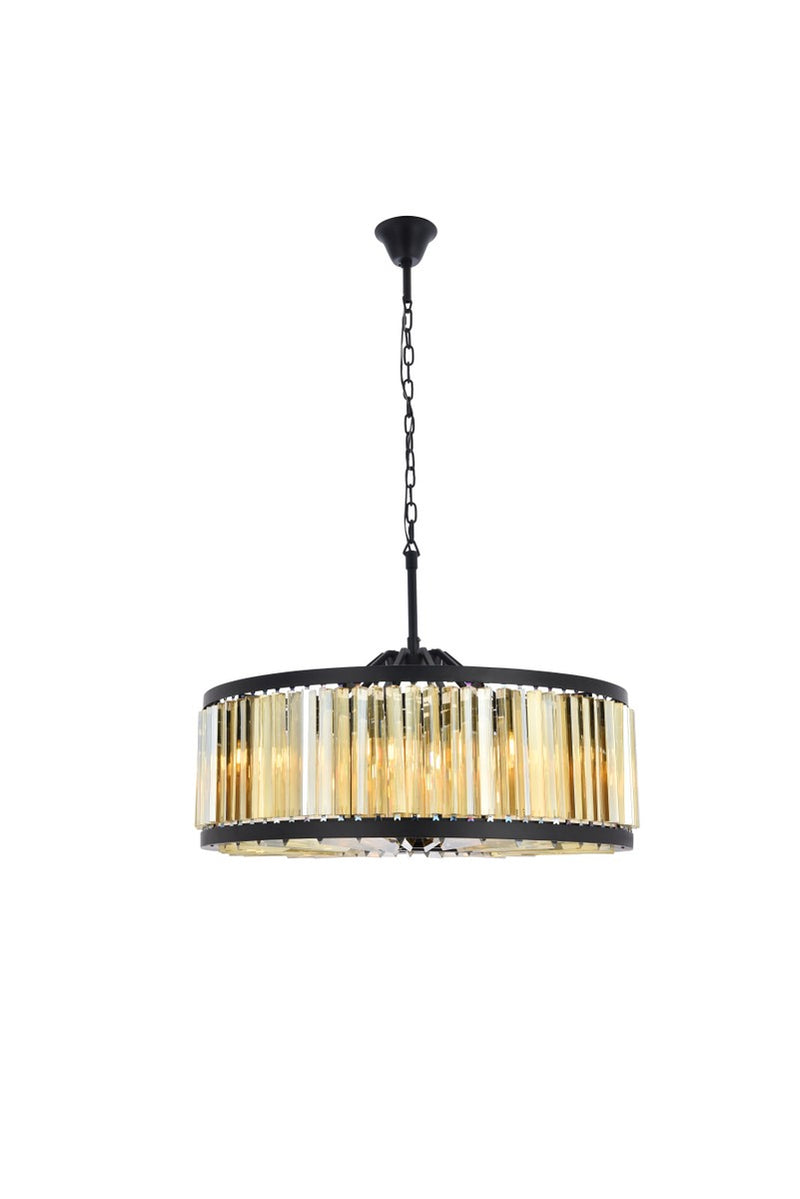 Chelsea 10-Light Chandelier in Matte Black with Golden Teak (Smoky) Royal Cut Crystal
