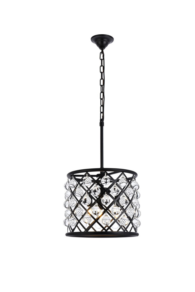 Madison 3-Light Pendant in Matte Black with Clear Royal Cut Crystal