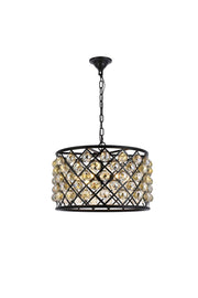Madison 6-Light Pendant in Matte Black with Golden Teak (Smoky) Royal Cut Crystal