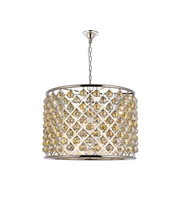 Madison 8-Light Chandelier in Polished Nickel with Golden Teak (Smoky) Royal Cut Crystal