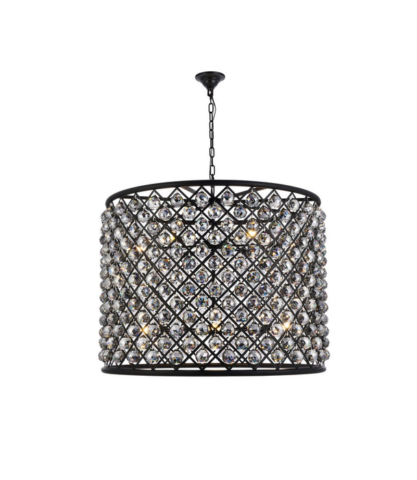 Madison 12-Light Chandelier in Matte Black with Silver Shade (Grey) Royal Cut Crystal