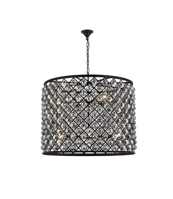 Madison 12-Light Chandelier in Matte Black with Silver Shade (Grey) Royal Cut Crystal