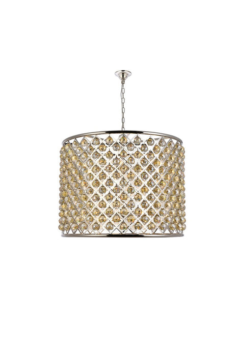 Madison 12-Light Chandelier in Polished Nickel with Golden Teak (Smoky) Royal Cut Crystal
