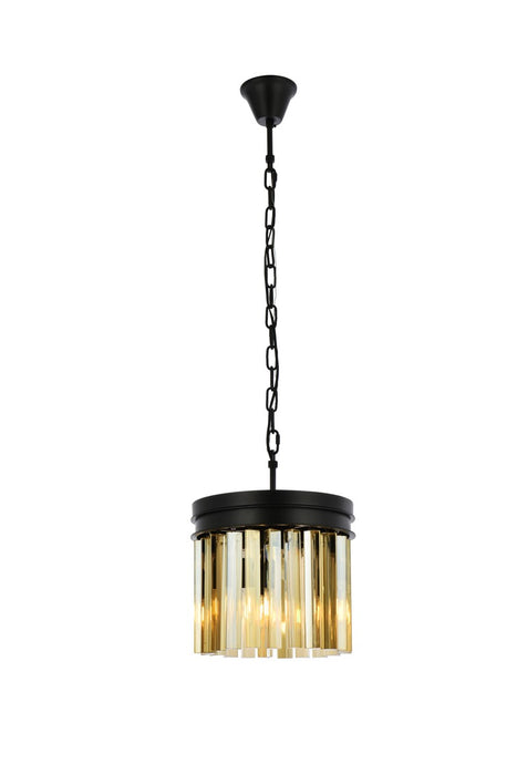 Sydney 3-Light Pendant in Matte Black with Golden Teak (Smoky) Royal Cut Crystal