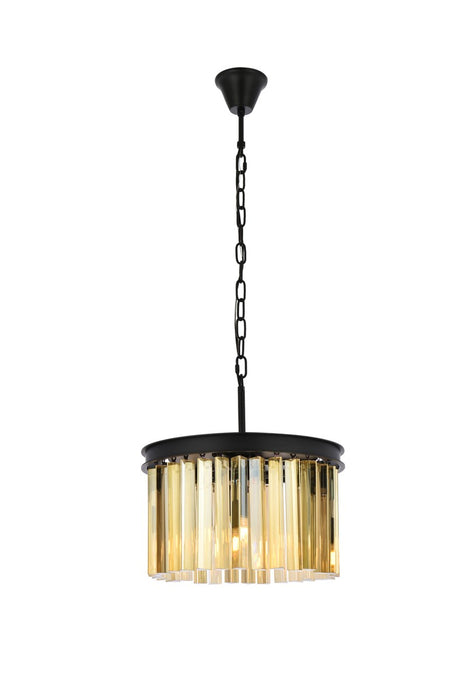 Sydney 3-Light Pendant in Matte Black with Golden Teak (Smoky) Royal Cut Crystal