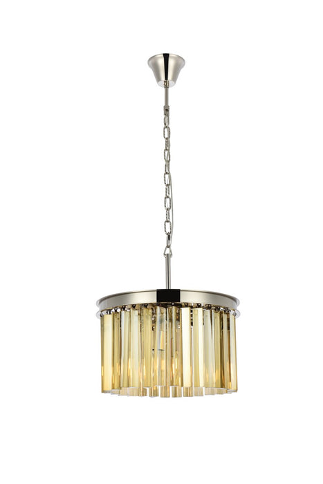 Sydney 3-Light Pendant in Polished Nickel with Golden Teak (Smoky) Royal Cut Crystal