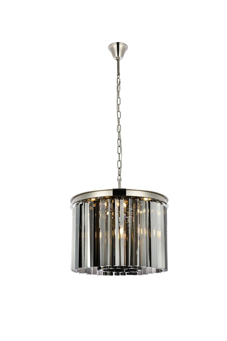 Sydney 6-Light Pendant in Polished Nickel with Silver Shade (Grey) Royal Cut Crystal