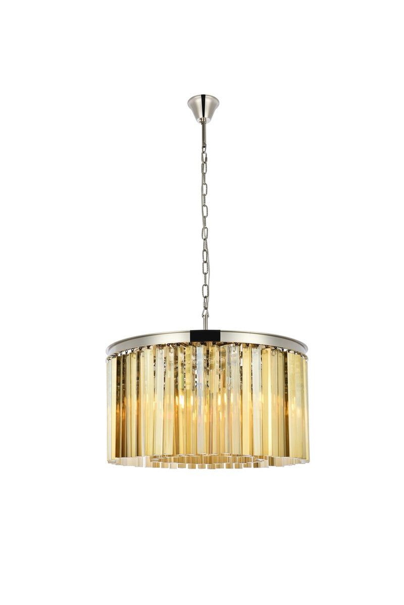 Sydney 8-Light Chandelier in Polished Nickel with Golden Teak (Smoky) Royal Cut Crystal