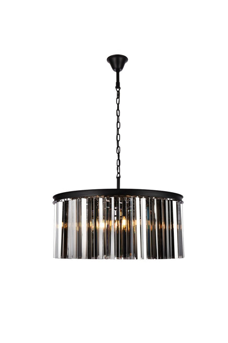Sydney 8-Light Chandelier in Matte Black with Silver Shade (Grey) Royal Cut Crystal