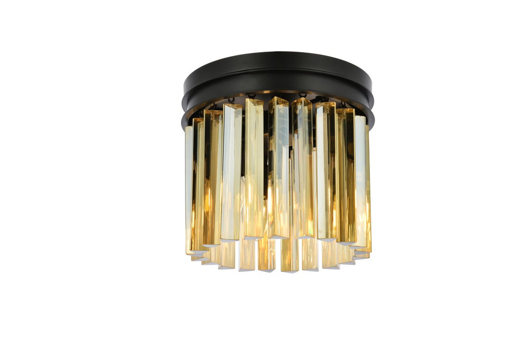 Sydney 3-Light Flush Mount in Matte Black with Golden Teak (Smoky) Royal Cut Crystal