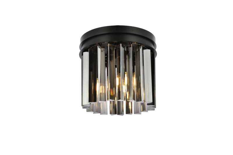 Sydney 3-Light Flush Mount in Matte Black with Silver Shade (Grey) Royal Cut Crystal